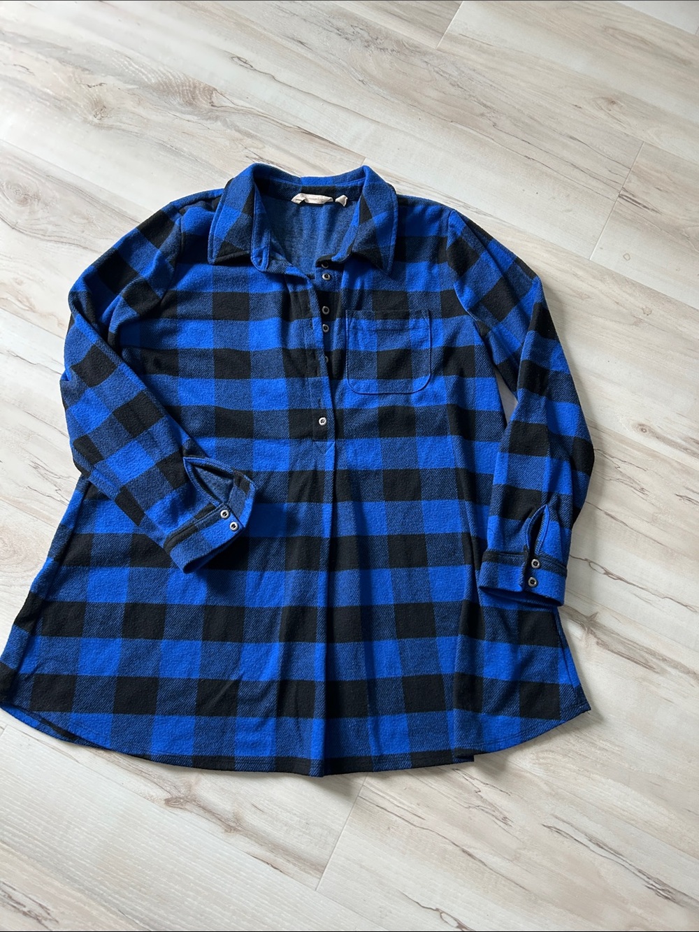 Soft Surroundings Blue and Black Buffalo Check Button-Down Shirt